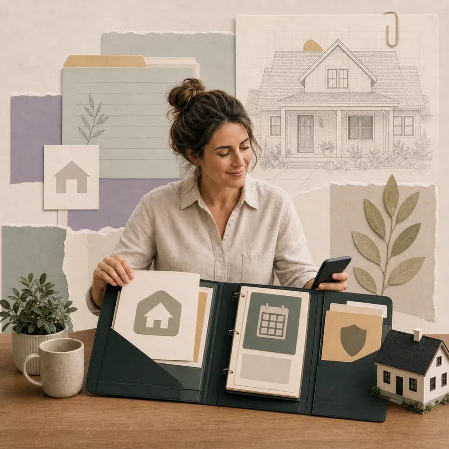 A homeowner organizing property records and home information