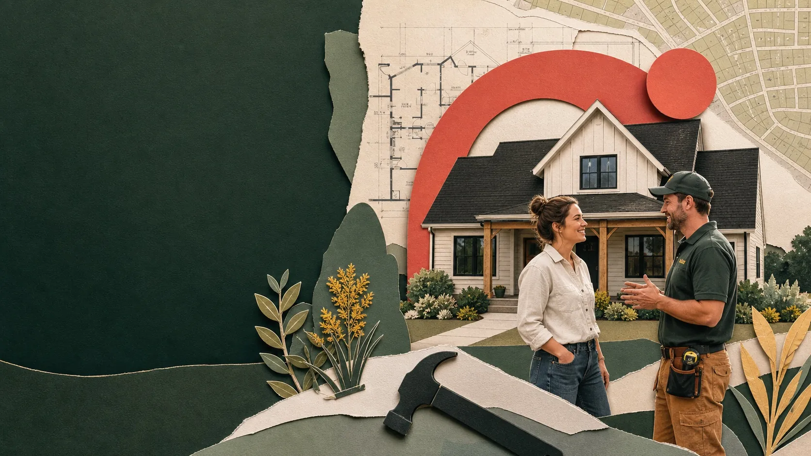 A homeowner and home-service professional outside a house